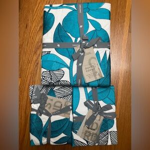 NWT West Elm Teal and White Botanical F/Queen Duvet Cover 2 Standard Sham Rare